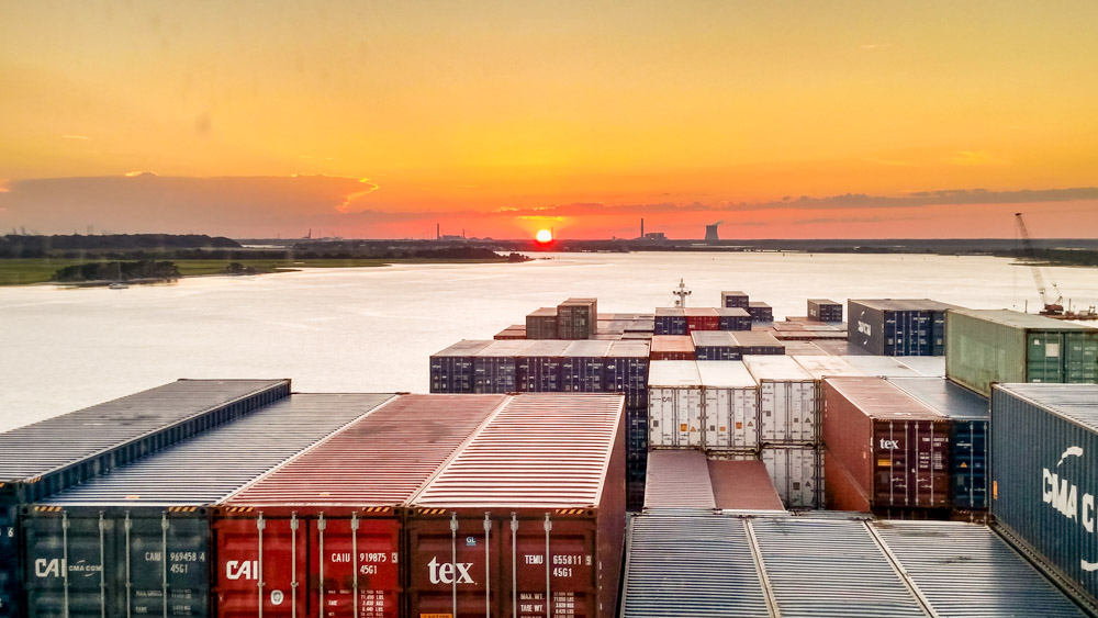 Ship view of Jacksonville Port sunset